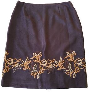 Alfani Petite Womens Black A Line Embroidered Skirt Size 8 Petite